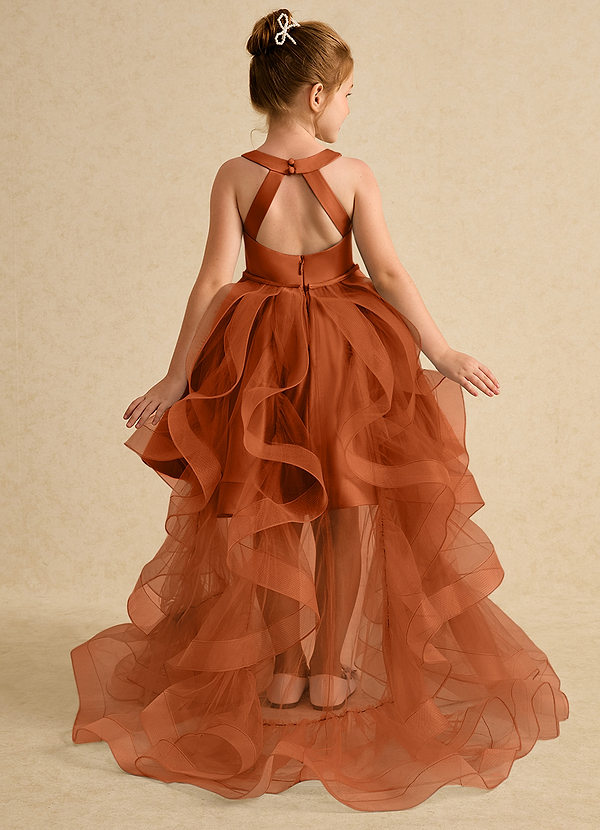 Azazie Julietta Flower Girl Dresses Burnt Orange Ball-Gown Convertible Tulle Dress image1