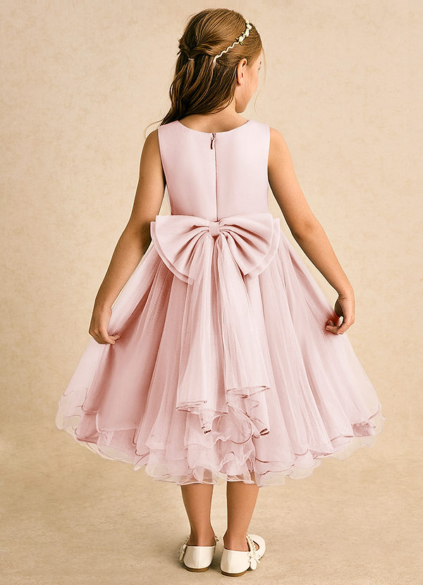 Azazie Lass Vestidos de Niña de Flores Vestido de Rosa Rubor de Tul de Corte En A con Lazo image1