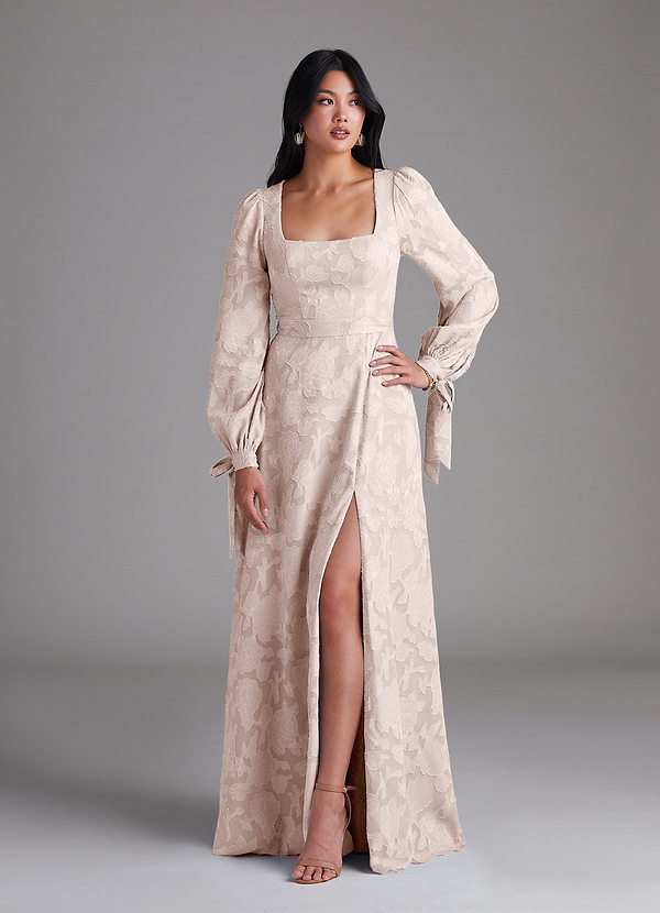 Azazie Leonia Robes Demoiselle d'honneur Robe Trapèze en Blumen-Burnout Manche longue Rose Pâle image1