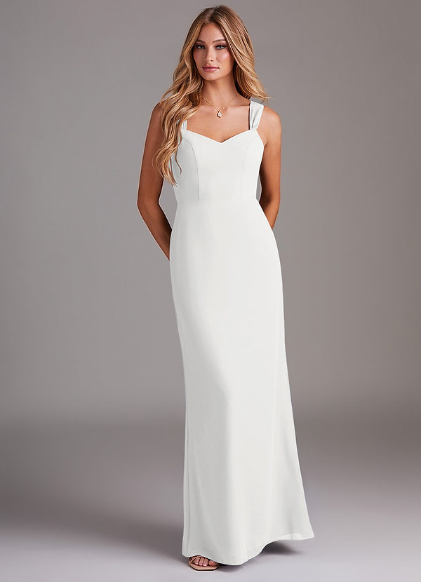 Azazie Denice Bridesmaid Dresses White Sheath Pleated Chiffon Dress image1