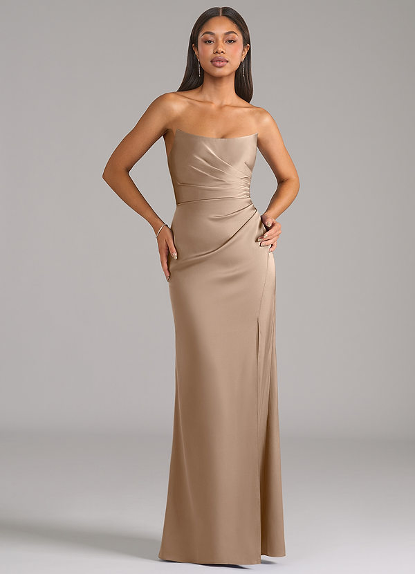 Azazie Marla Bridesmaid Dresses Taupe Sheath Strapless Stretch Satin Convertible Dress image1