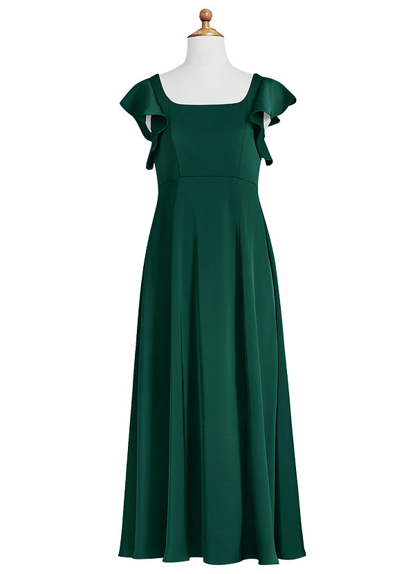 Azazie Bondi Junior Emerald A-Line Side Slit Stretch Satin Dress image1