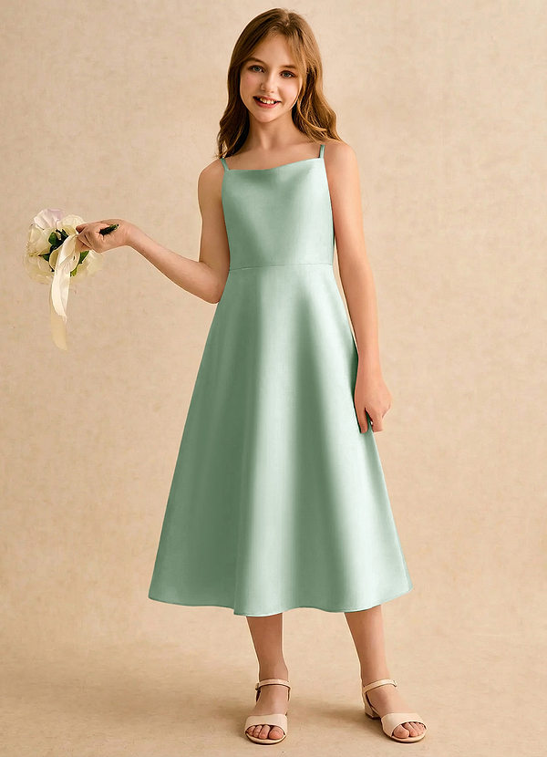 Azazie Jaella Sukienki dla dziewczynek sypiących kwiaty Linia A Pofałdowany Matowy satynowy Długość herbaty Sukienka image1