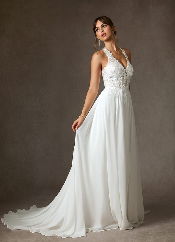 Azazie Sonja Wedding Dresses Diamond White A-Line Lace Dress image1