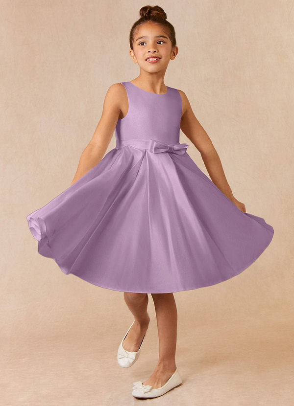 Azazie Coco Blumenkinder Kleider A-Linie Schleifen Matte Satin Kleid Blauregen image1