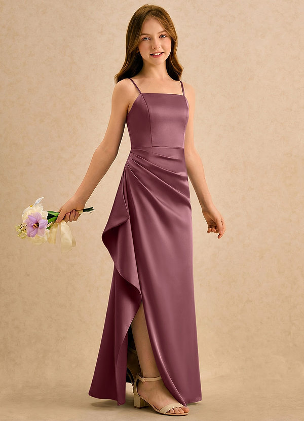 Azazie Cannoli Girls Formal Blumenkinder Kleider A-Linie Plissee Stretch-Satin Kleid Wüstenrose image1
