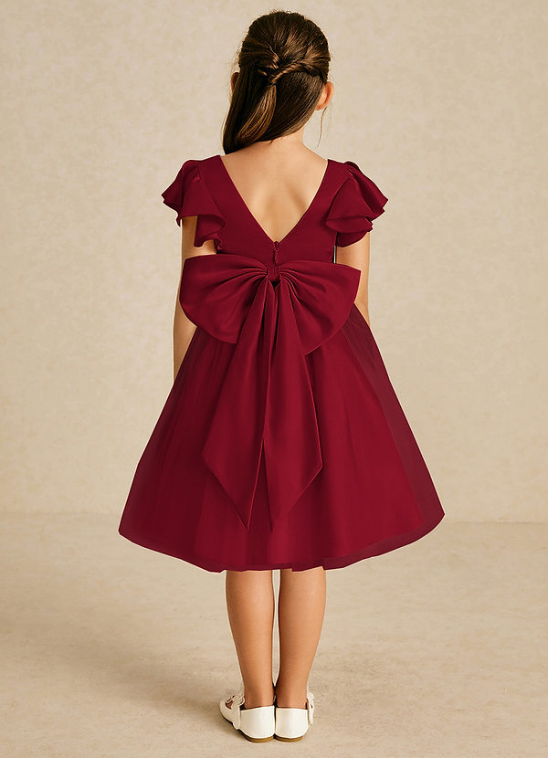 Azazie Kaeya Flower Girl Dresses Burgundy A-Line Bow Tulle Dress image1