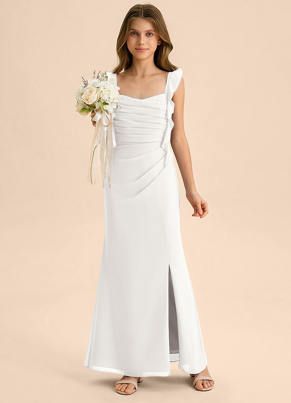 Azazie Jessamine Junior White Mermaid Sweetheart Neckline Chiffon Dress image1