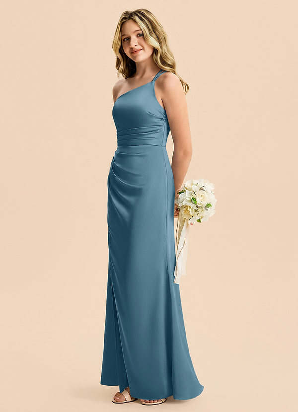 Azazie Eren Junior Robe Fourreau en Satin extensible Plissé Bermude image1