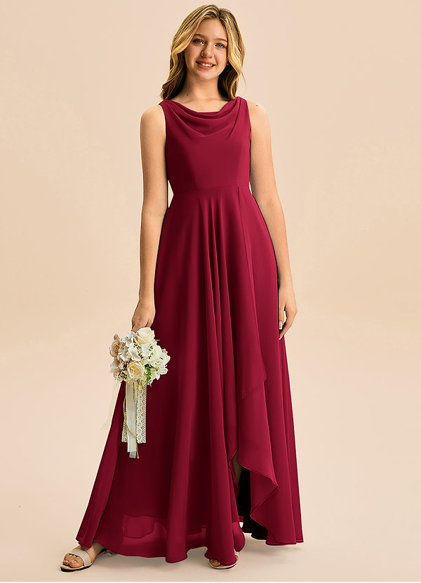 Azazie Mannie Junior Linia A Pofałdowany Szyfon Asymetryczny Młodsza druhna Sukienka image1