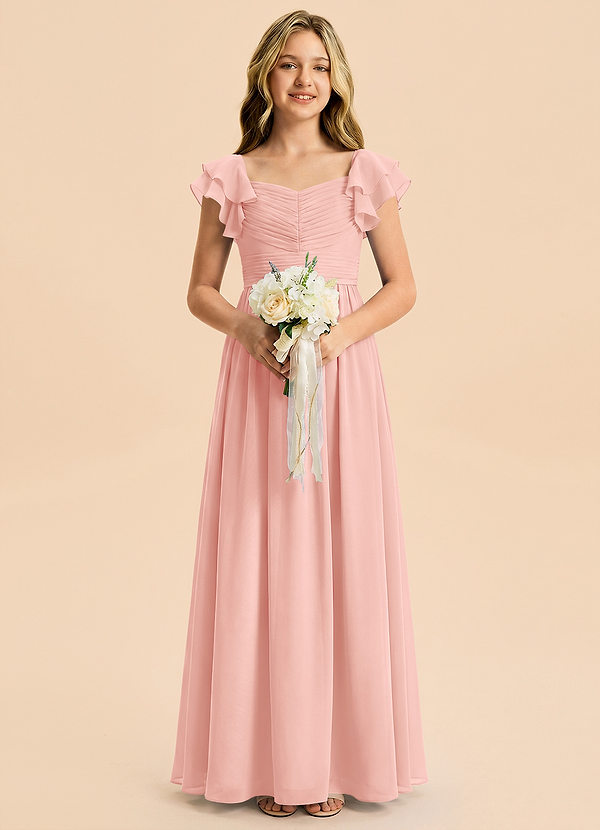 Azazie Anaya Junior Rosette A-Line Sweetheart Neckline Chiffon Dress image1