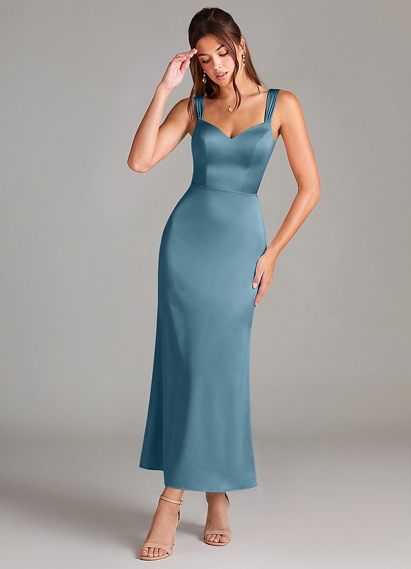 Azazie Denice Bridesmaid Dresses Bermuda Sheath Pleated Stretch Satin Dress image1