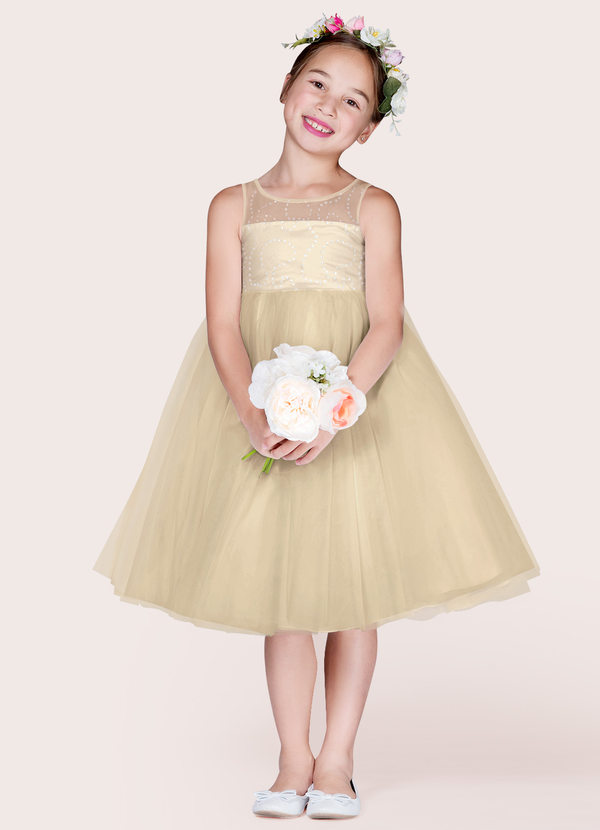Azazie Hava Flower Girl Dresses Ball-Gown Sequins Tulle Tea-Length Dress image1