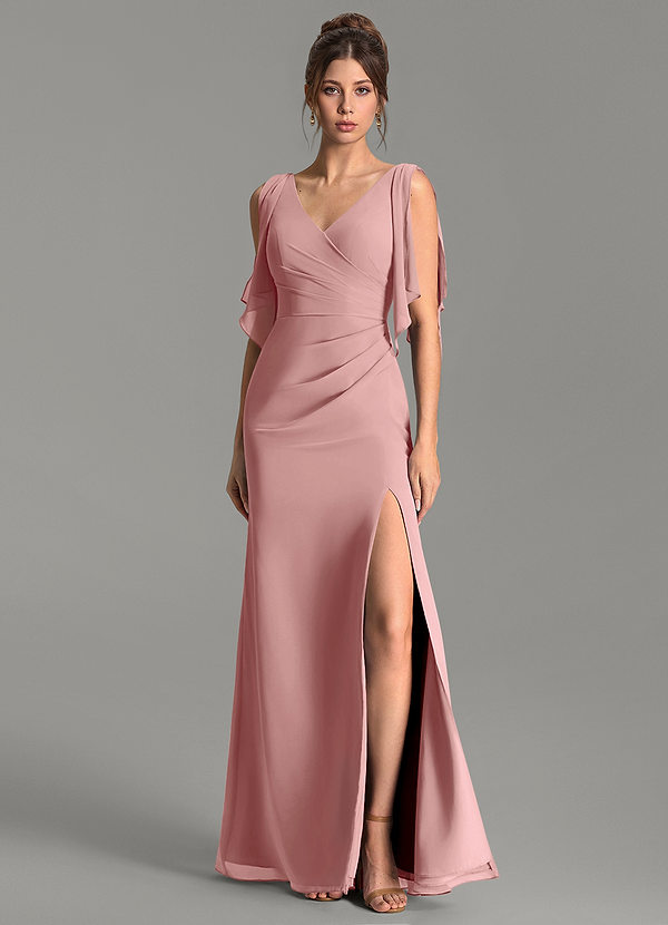 Azazie Ember Vestidos de dama de honor Vestido Rosa Polvorienta de Gasa de Corte Recto con Plisado image1