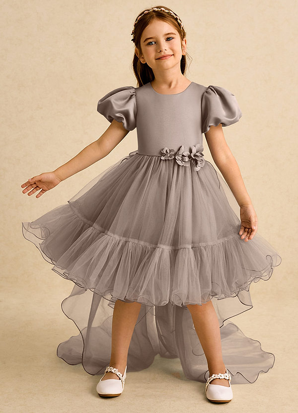 Azazie Cocoa Abiti da Ragazza di Fiori Abito Principessa in Tulle Plissettato Taupe image1