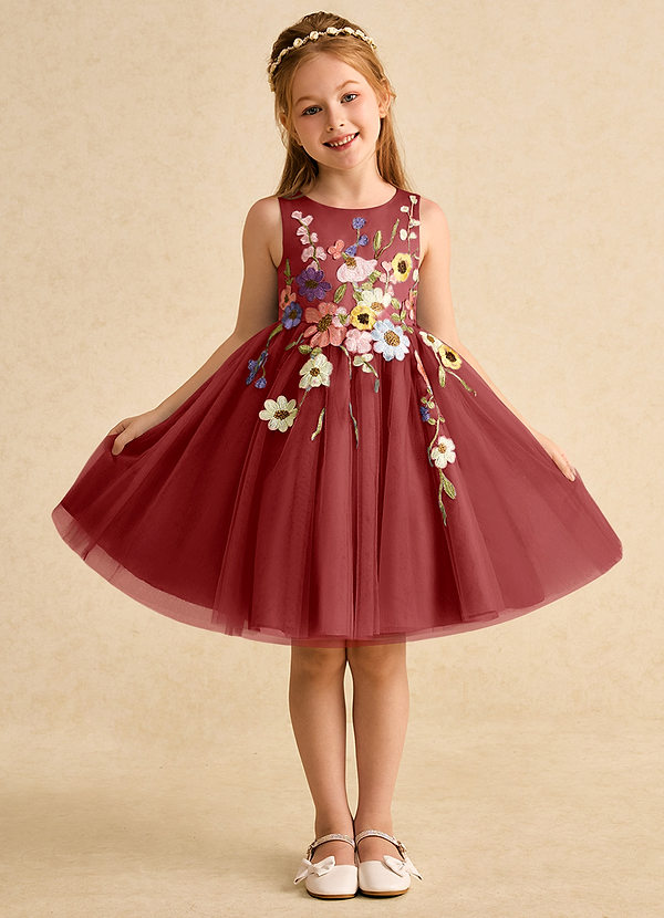 Azazie Prima Flower Girl Klänningar Klänning A-Line i Tyll Rosett image1