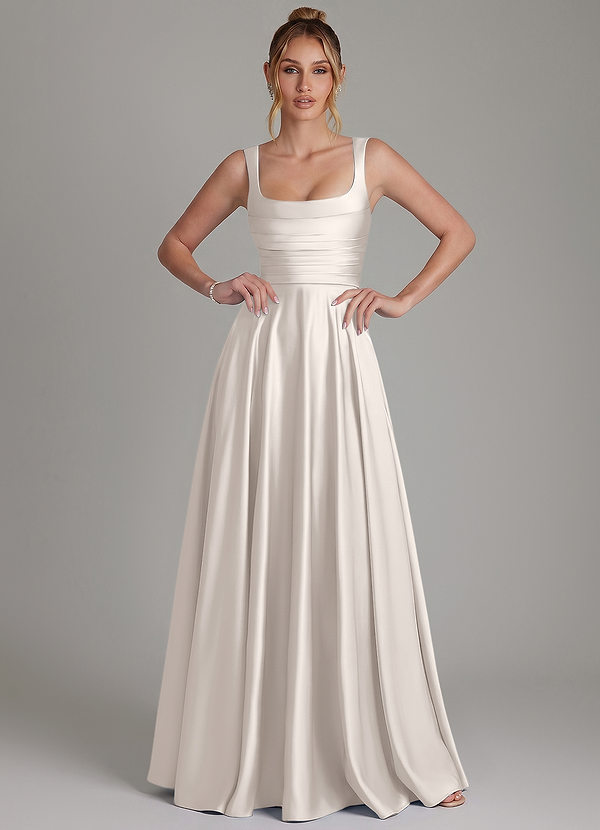 Azaria Bridesmaid Dresses White Alabaster A-Line Corset Stretch Satin Dress image1