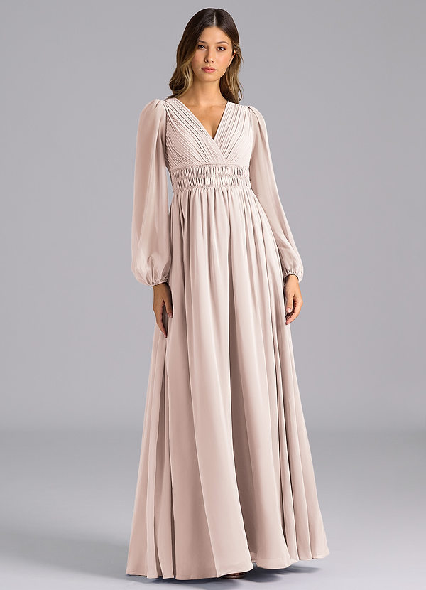 Azazie Palerma Bruidsmeisjes Jurken Jurk van Chiffon met A-Lijn Lange mouw Rozenblaadje image1