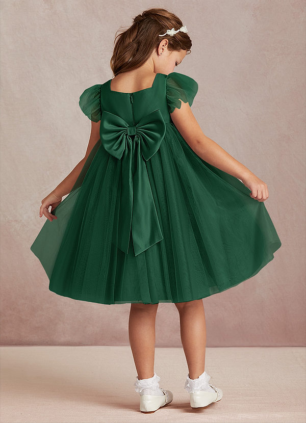 Azazie Kalio Robes de Fillette d'Honneur Robe Trapèze en Tulle avec manches Vert Foncé image1