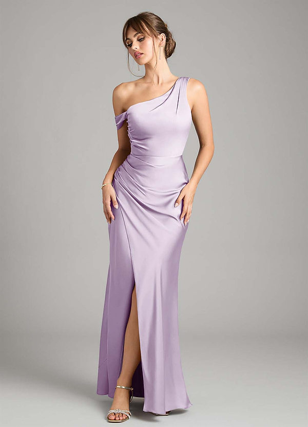 Azazie Madelyn Bridesmaid Dresses Frosted Lilac Mermaid One Shoulder Stretch Satin Convertible Dress image1