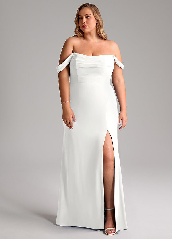 Azazie Saige Brudtärneklänningar Klä av A-Linje i Chiffong Av axeln Vit Konvertibel image1