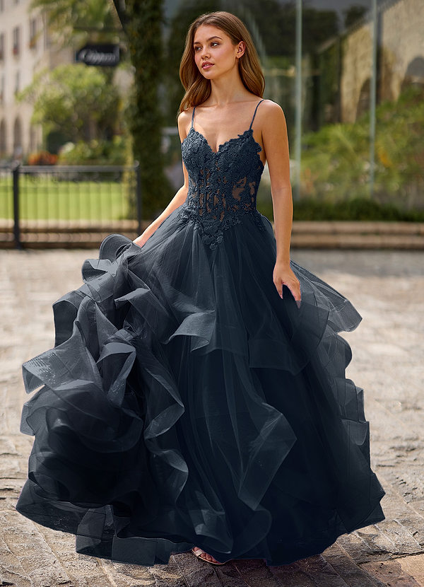 Spitze Navy Sheer Lace Prom Dress image1