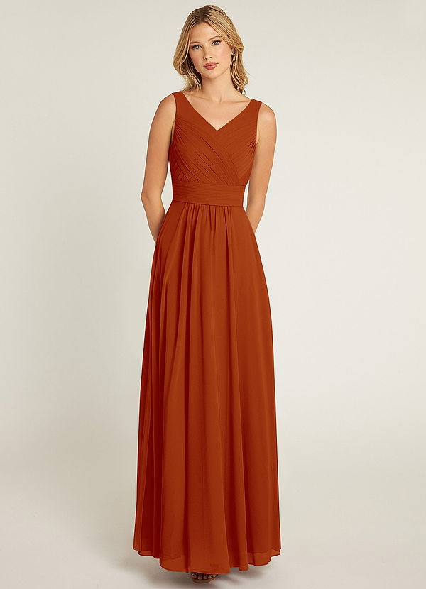Azazie Pierrette Bridesmaid Dresses Paprika A-Line Pleated Chiffon Dress image1