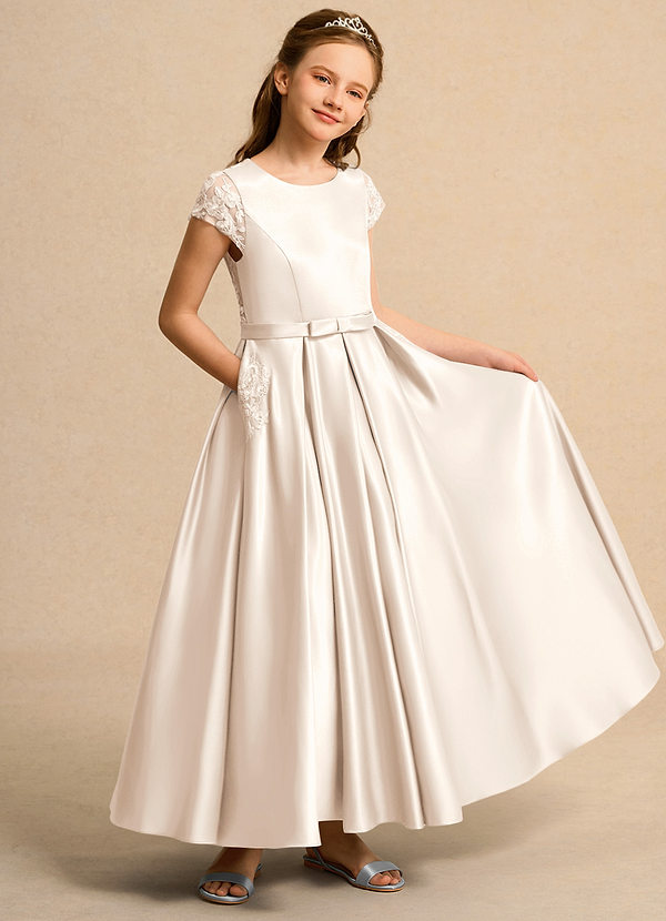 Azazie Bunny Girls Formal Flower Girl Dresses White Alabaster Ball-Gown Lace Dress image1