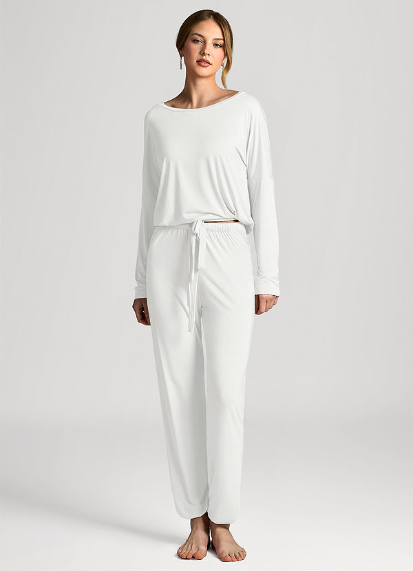 front Vit Komfort Stretchig Långärmad T-shirt Pyjamas Set