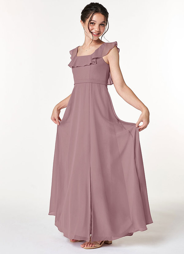 Azazie Jinny A-Line Ruched Chiffon Floor-Length Junior Bridesmaid Dress image1