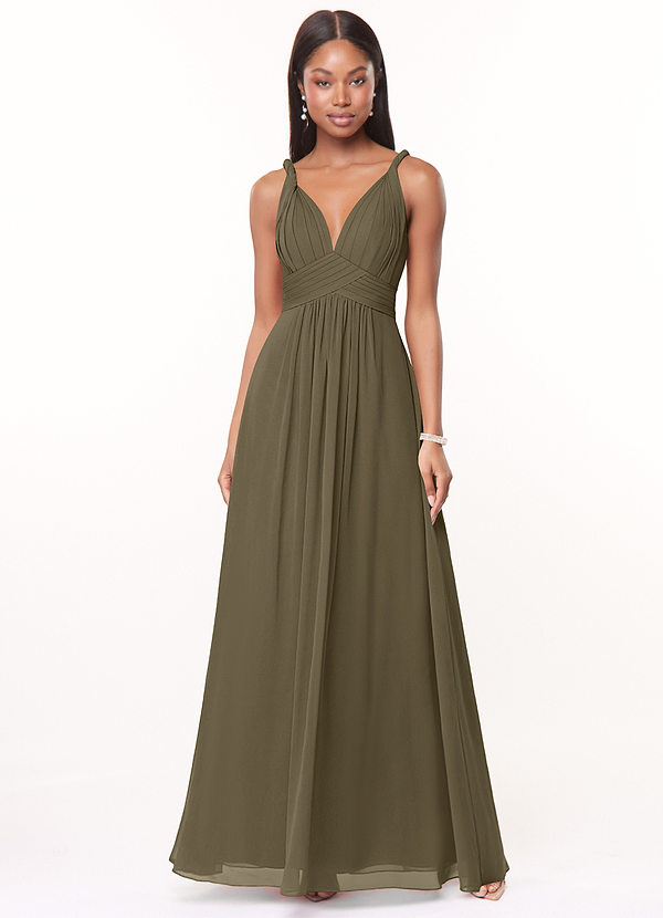 Azazie Maren Abiti da Damigella Abito A-Line in Chiffon Plissettato Willow Green image1