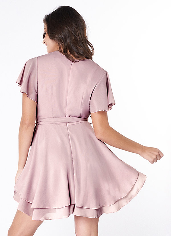 back Downright Darling Blushing Pink Ruffled Short Sleeve Mini Dress