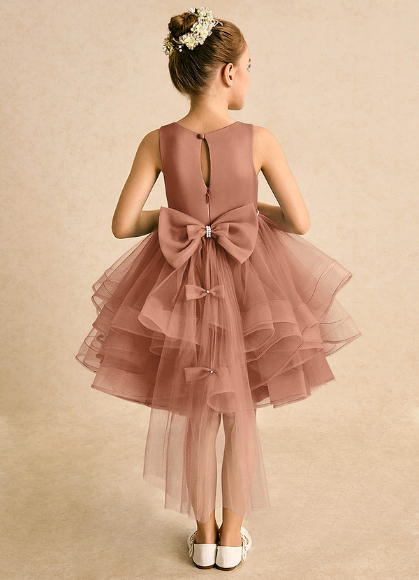 Azazie Tinie Blumenkinder Kleider Ballkleid Schleifen Tüll Kleid Bronzer image1