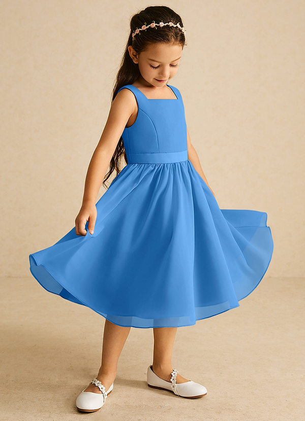 Azazie Ari Flower Girl Dresses Blue Jay A-Line Sleeveless Chiffon Dress image1