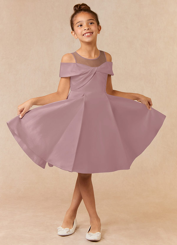 Azazie Shirin Vestidos de Niña de Flores Vestido de Rosa Polvorienta de Satin Mate de Acampanado con Vestidos sin tirantes image1