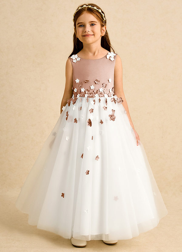 Azazie Eleni Sukienki dla dziewczynek sypiących kwiaty Suknia balowa Ukłon Tiul Długość kostki Sukienka image1