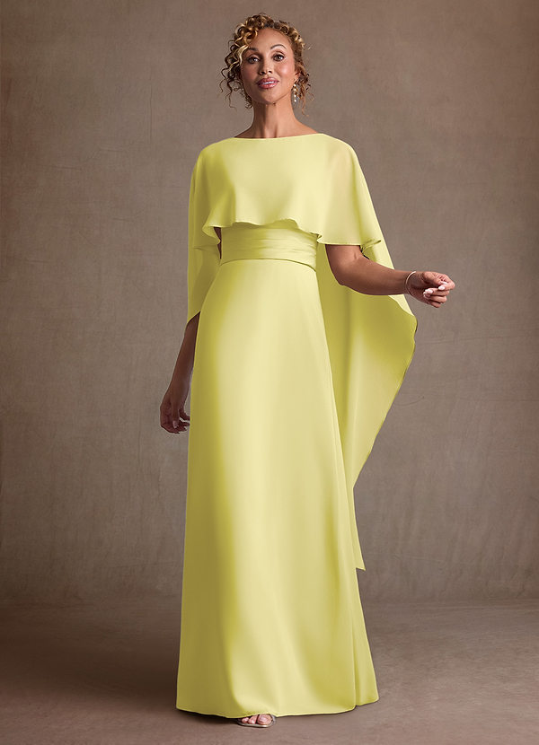 Azazie Marilla Vestidos de Madre de la Novia Vestido de Sorbete De Limón de Gasa de Corte en A con Plisado image1
