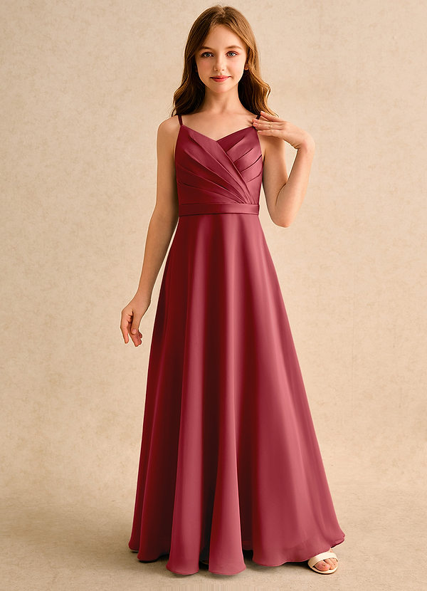 Azazie Umina Girls Formal Bloemenmeisjes Jurken A-Lijn Jurk van Mat Satijn Geplooid Granaatappel image1