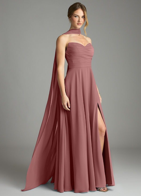 Azazie Ayla Abiti da Damigella Abito A-Line in Chiffon Scollo a Cuore Rosa Del Deserto image1