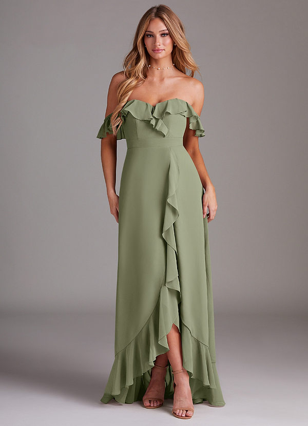 Azazie Lyra Brautjungfernkleider Wandelbar A-Linie Cabrio Chiffon Kleid Pistazie image1