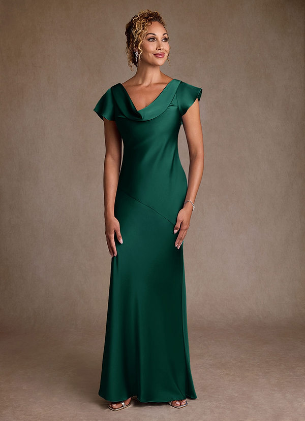 Azazie Shelby Mother of the Brides Dresses Emerald Mermaid Pleated Stretch Satin Dress image1