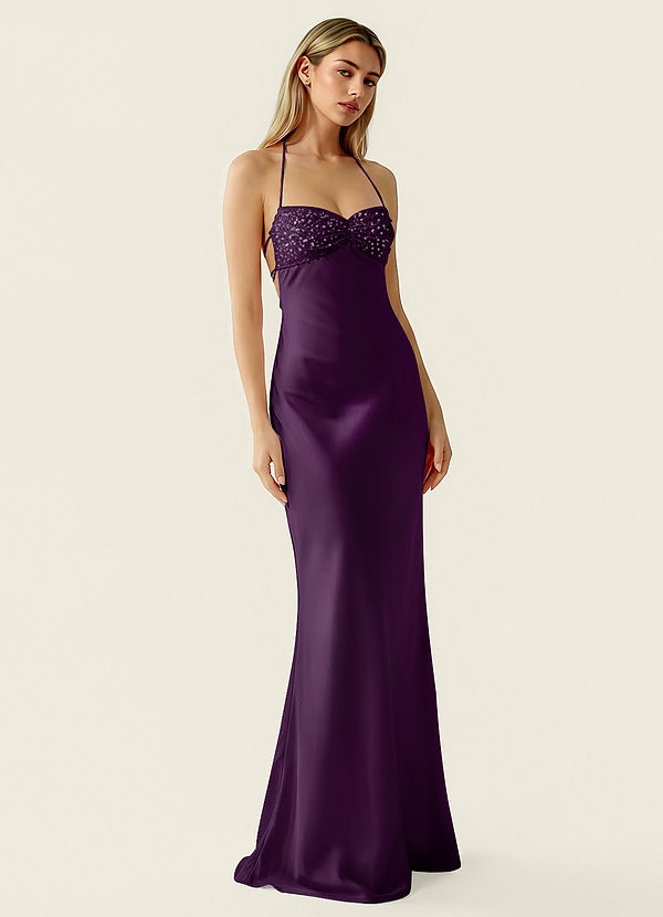 Valerianaire Grape Beading Satin Prom Dress image1