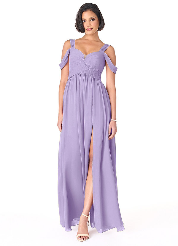 Azazie Lianne Bridesmaid Dresses Lilac A-Line Off the Shoulder Chiffon Dress image1