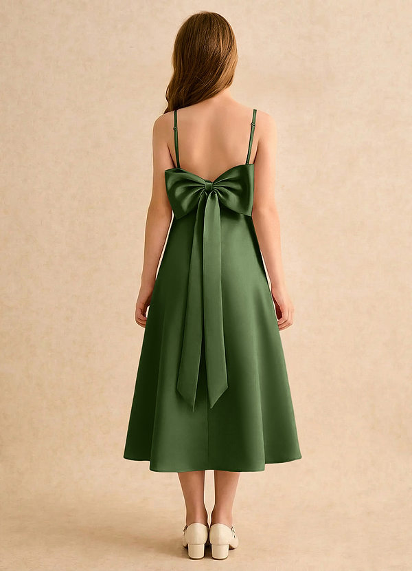 Azazie Jaella Girls Formal Sukienki dla dziewczynek sypiących kwiaty Linia A Pofałdowany Matowy satynowy Długość herbaty Sukienka image1