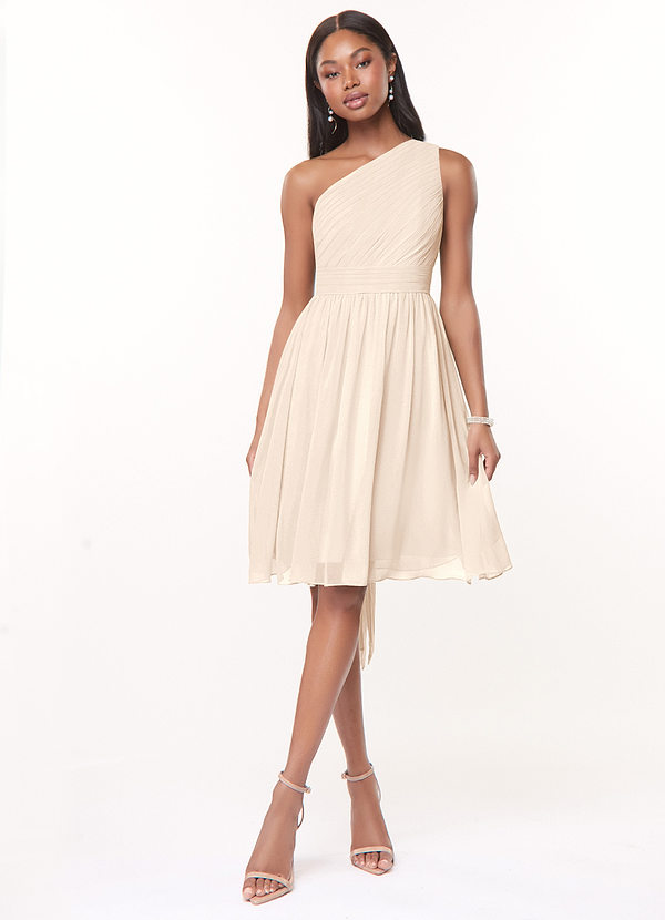 Azazie Katrina Bridesmaid Dresses White Alabaster A-Line One Shoulder Chiffon Dress image1