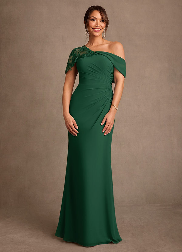 Azazie Sally Vestidos de Madre de la Novia Vestido de Verde Oscuro de Gasa de Corte Recto con Encaje image1