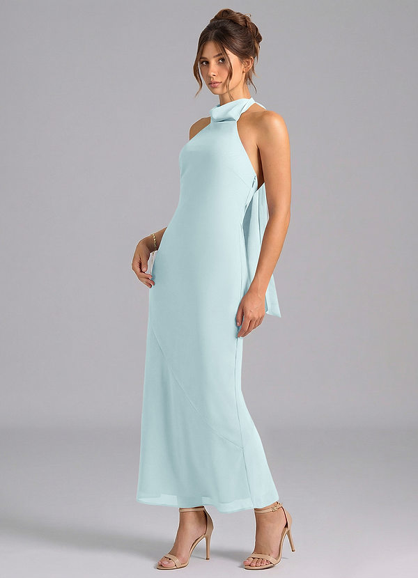 Azazie Velli Bridesmaid Dresses Sea Glass Mermaid High Neck Chiffon Dress image1