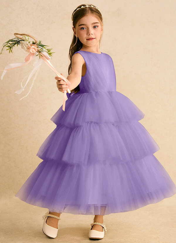 Azazie Marshmallow Flower Girl Dresses Tahiti Ball-Gown Bow Tulle Dress image1