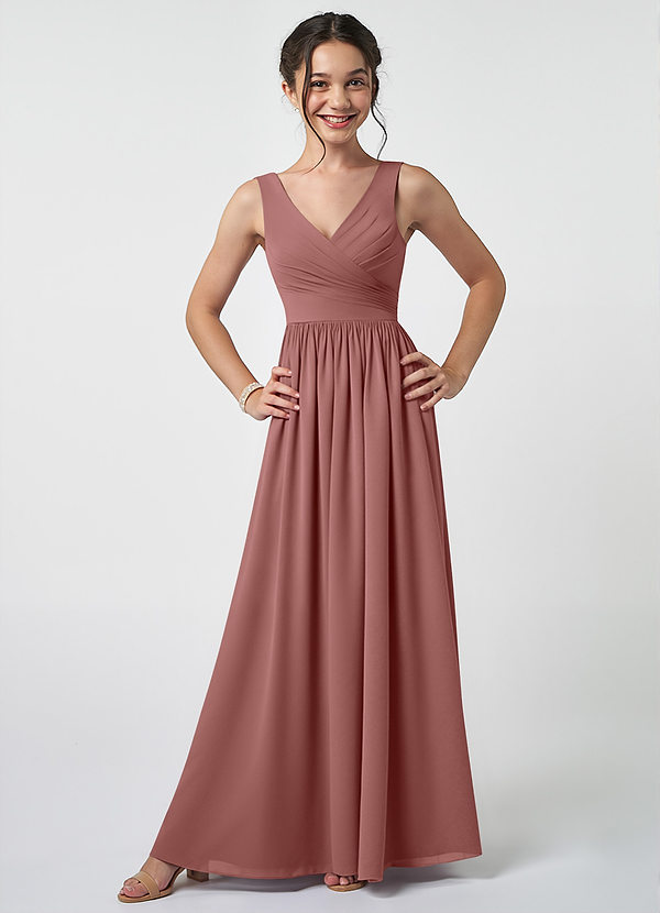 Azazie Keyla Junior Desert Rose A-Line Pleated Chiffon Dress image1