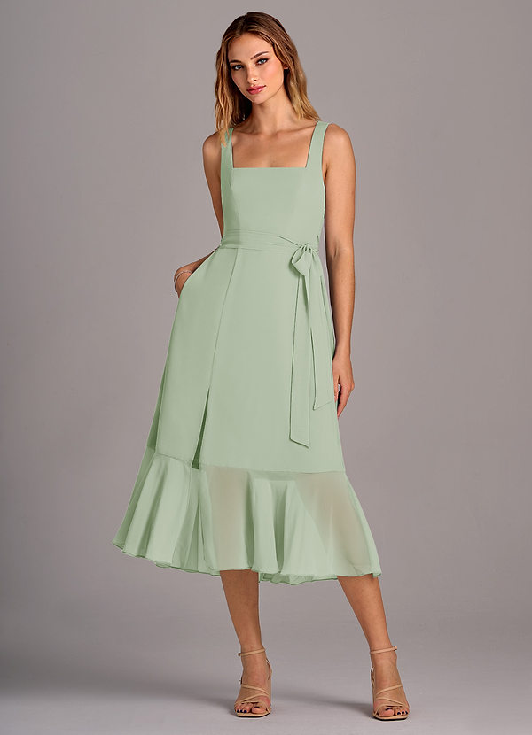 Azazie Deb Bridesmaid Dresses Dusty Sage A-Line with Pockets Chiffon Convertible Dress image1